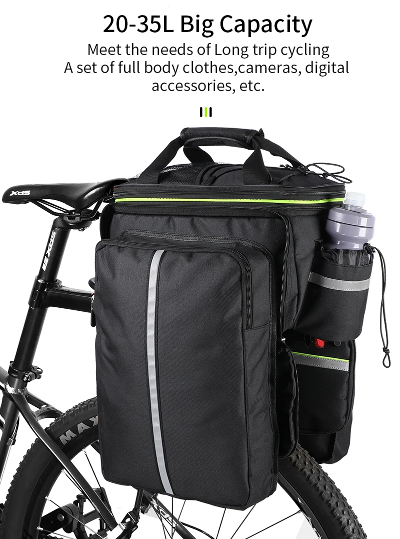 WEST BIKING MTB Wasserdichte Fahrradtasche, doppelseitig, 20-35L, große Kapazität, 3-in-1-Hecktasche, Mountainbike-Gepäckträgertasche – Detail 4