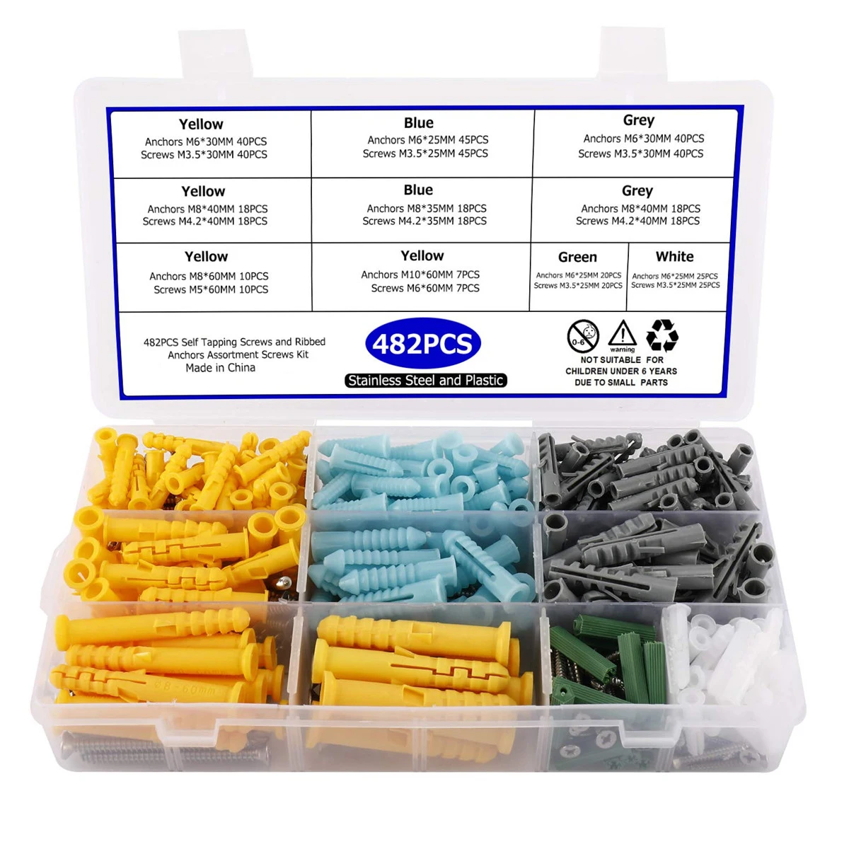 Plastic Drywall Wall Anchors Screw Assortment Kit 300 Pieces 
