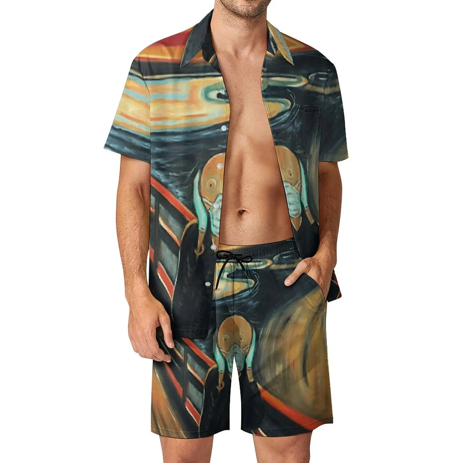 

Safe Scream Men's Beach Suit Novelty 2 Pieces Suit High Grade Running USA Size
