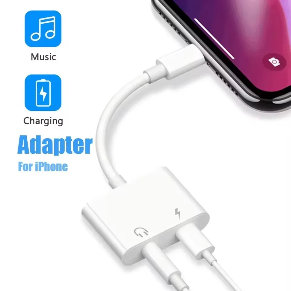 아이폰 X XS 11 12 13 14 Pro Max XR 헤드폰용 2 in 1 iOS 3.5mm 잭 오디오 충전 어댑터, 오디오 케이블 커넥터 분배기