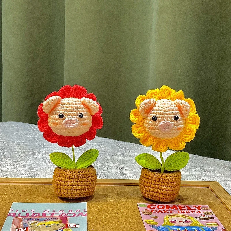Mini macetas de flores de ganchillo, decoración de habitación