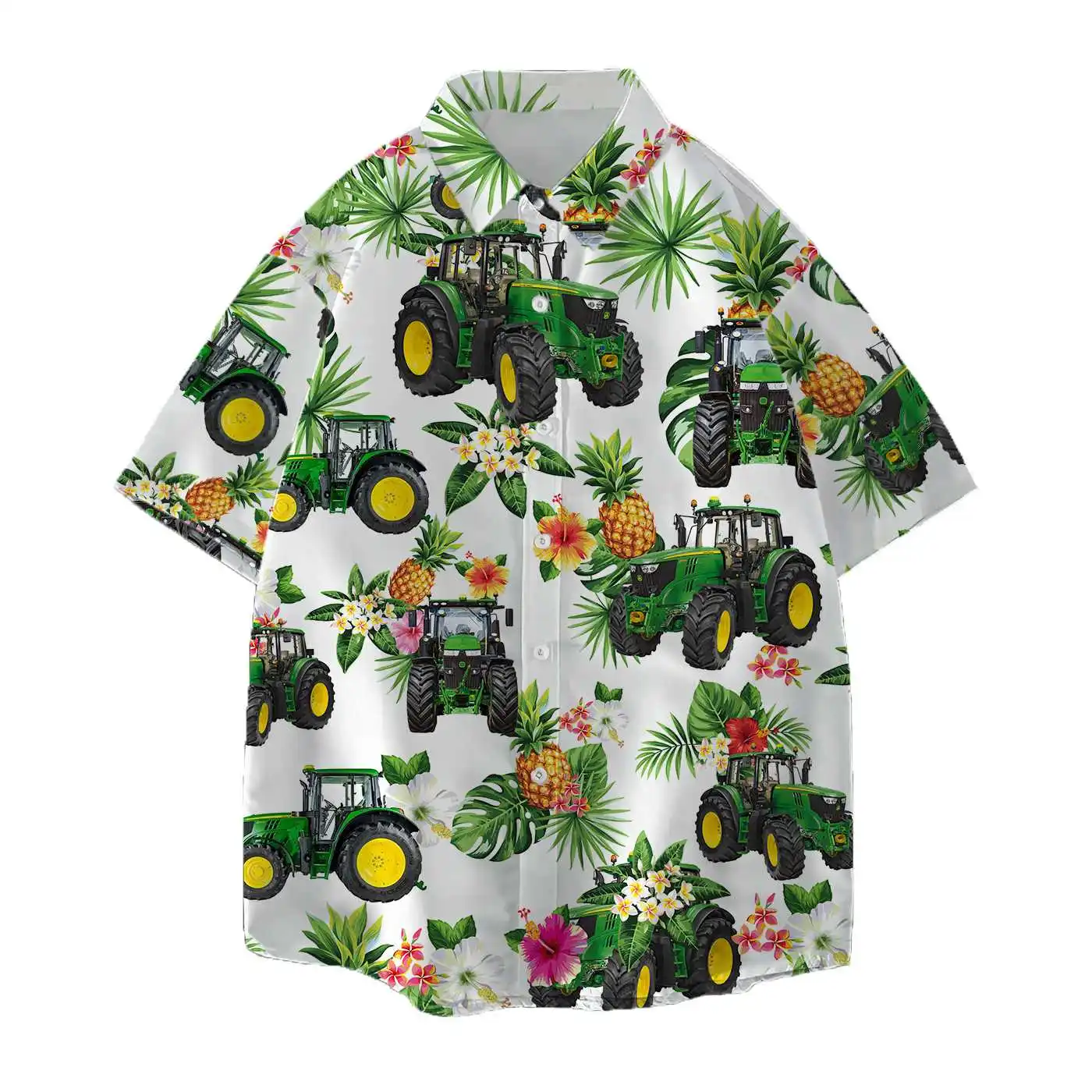 Jumeast Tropical Green Tractor Hawaiian Shirt For Men Truck Farm Casual Women Aloha Shirts Beach Blouse Streetwear YK2 Clothes