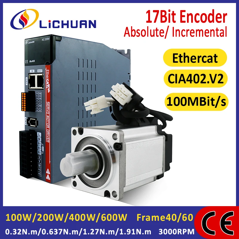 Lichuan EtherCAT 0.32/0.637/1.27/1.91N.m 100W200W400W600W AC Servo