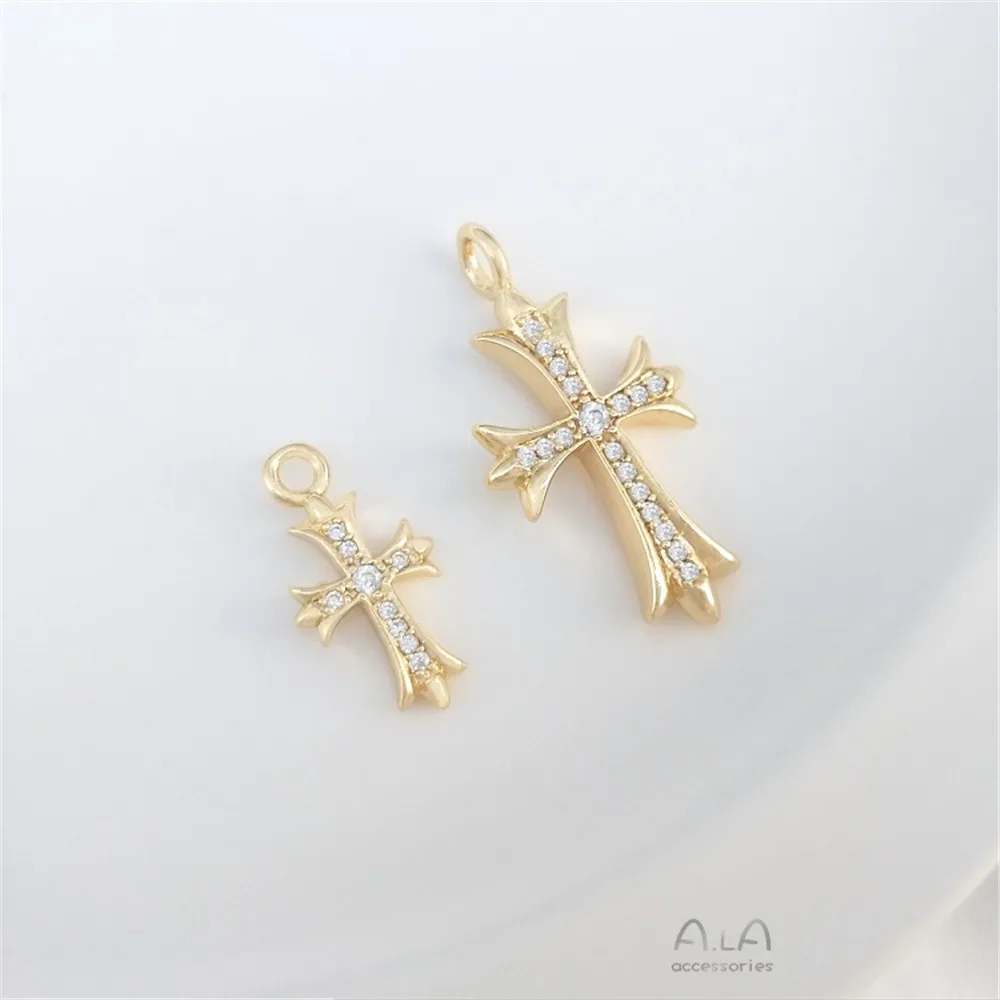 

14K gold encrusted zircon Croxin Cross pendant diy handmade pendant necklace ornaments