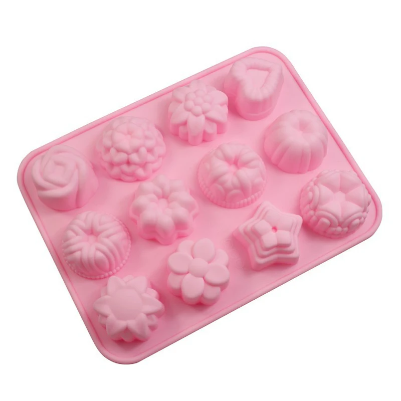 

DIY Wedding Kitchen Silicon 12 Flowers Form For Muffin Bakeware Rubber Baking Cake Moulds Jelly Sugar Candy Chocolate Make Tools