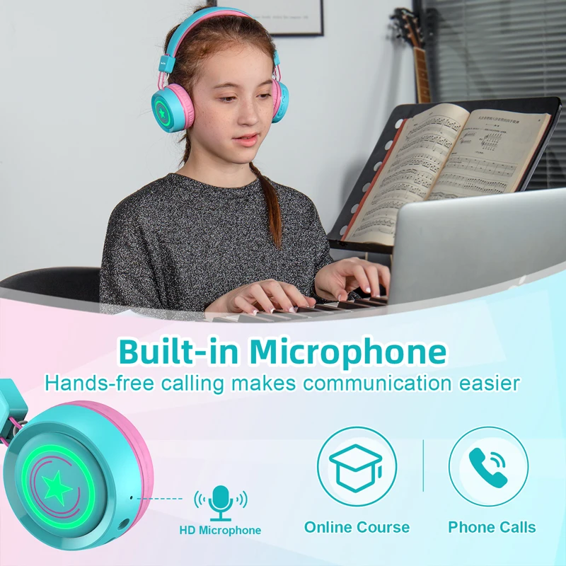 RGB Kids Bluetooth Headphones Headset Wireless Headphone Foldable Earphone HD Micro ChildrenHeadset