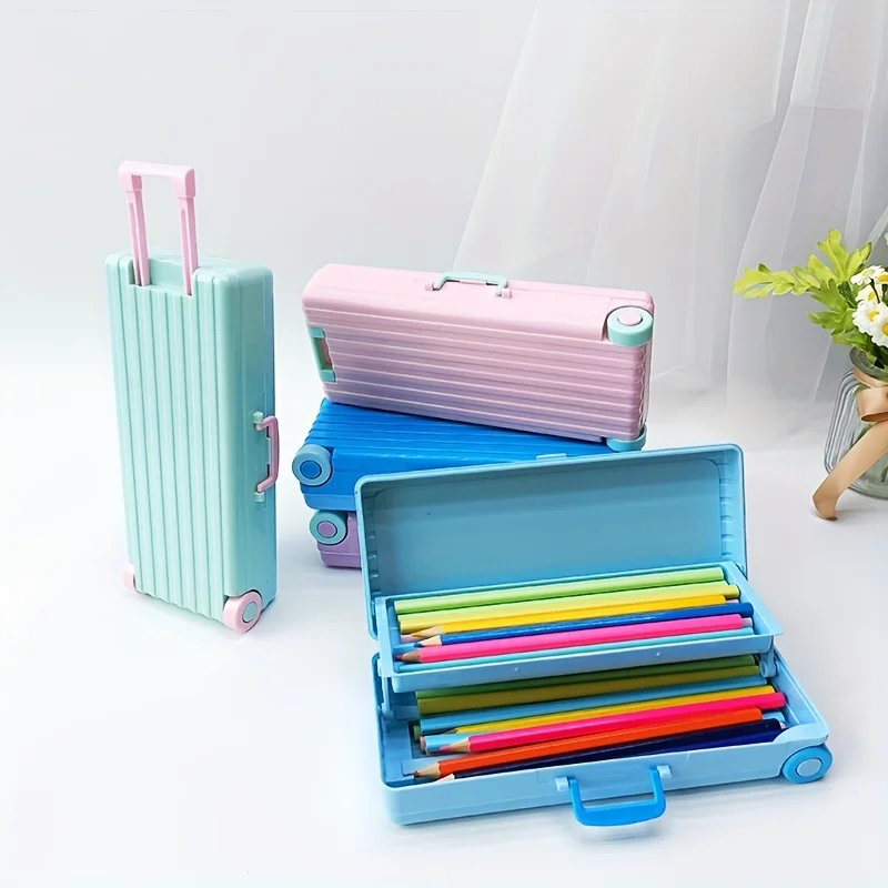 Double-Layered Trolley Case-Shaped Stationery Organizer