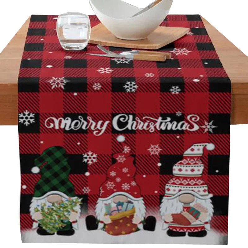 New Christmas Poinsettia Flower Faceless Gnome Elk Tree Snowflake Printed Table Runner Flag Tablecloth Table Cloth Cover Decor