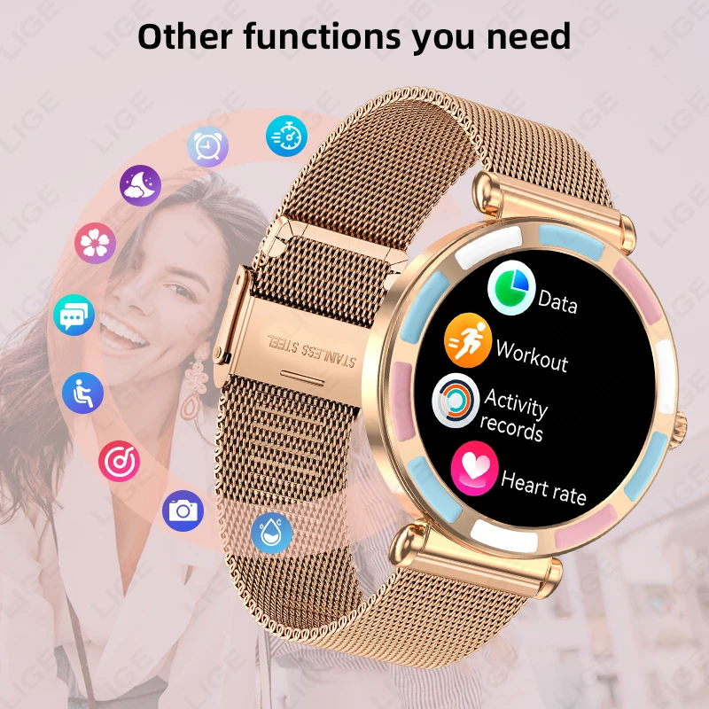 LIGE New For Android IOS Smart Watch Women 1.27" HD Display Heart Rate Sport Fitness Waterproof BT Call Smartwatch Ladies Gift