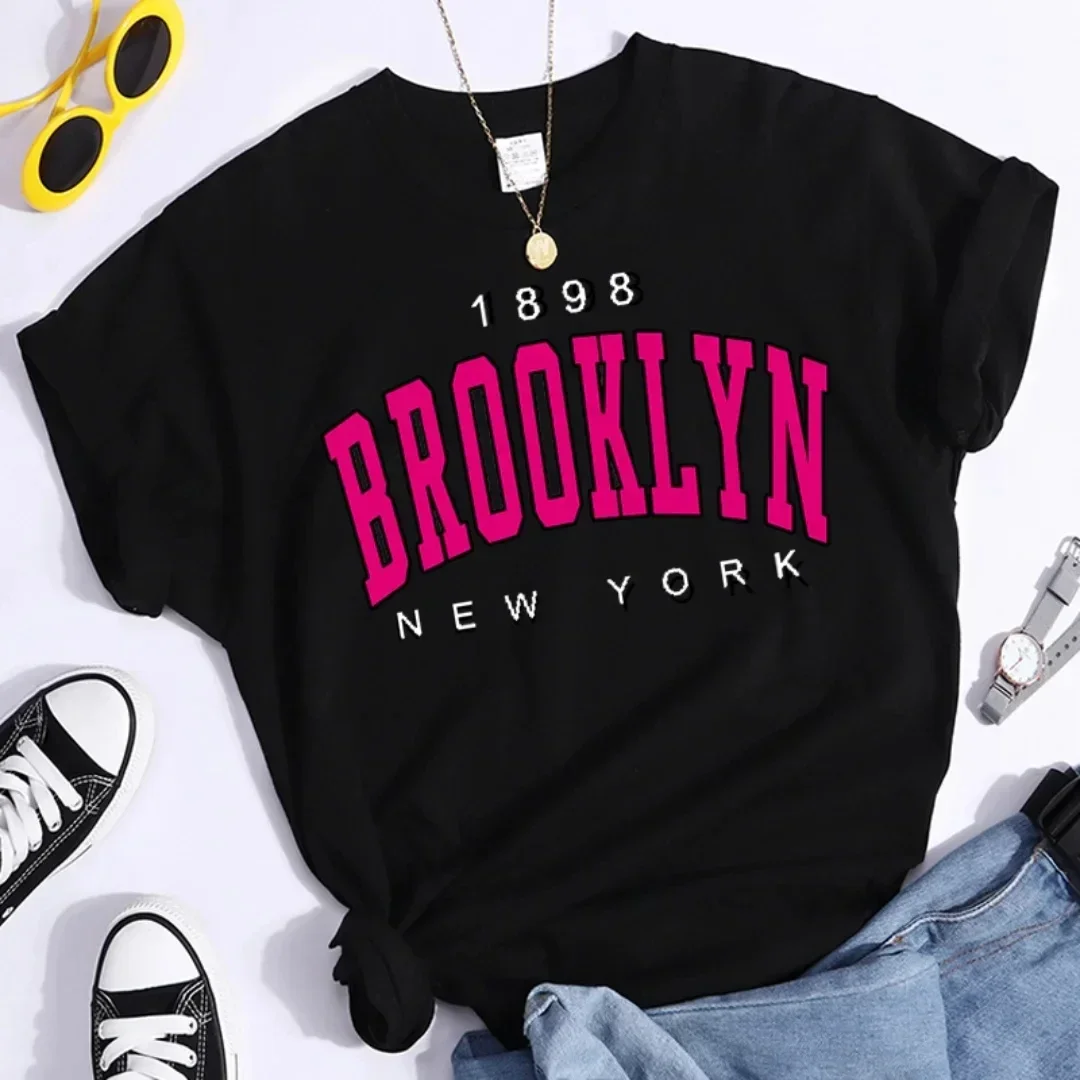 

Women's Brooklyn New York Harajuku Top print ladies T-shirt casual basics O-collar Black shirt short sleeve ladies T-shirts