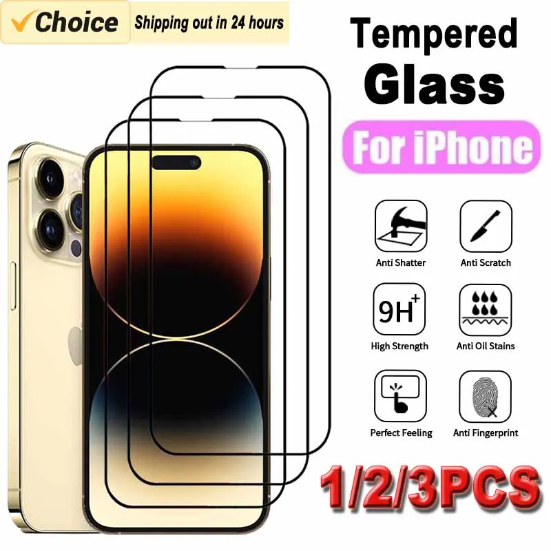 

1-3PCS HD Protective Glass Film for IPhone 15 14 13 Pro Max 9D Tempered Glass Screen Protectors for IPhone 7 8 11 12 Mini Plus
