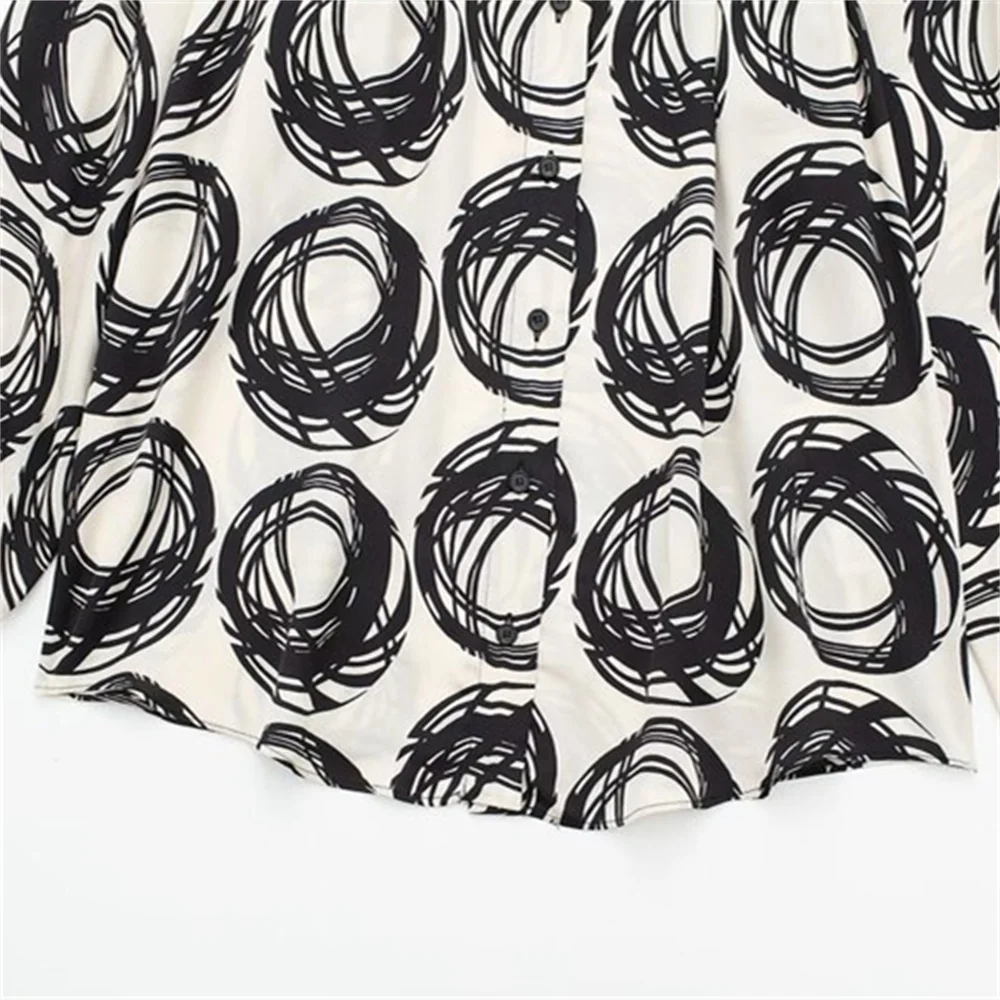 Taop & Za 여성 폴로 칼라 긴팔 프린트 셔츠 와이드 팬츠 세트, 캐주얼 패션, 용수철 신제품