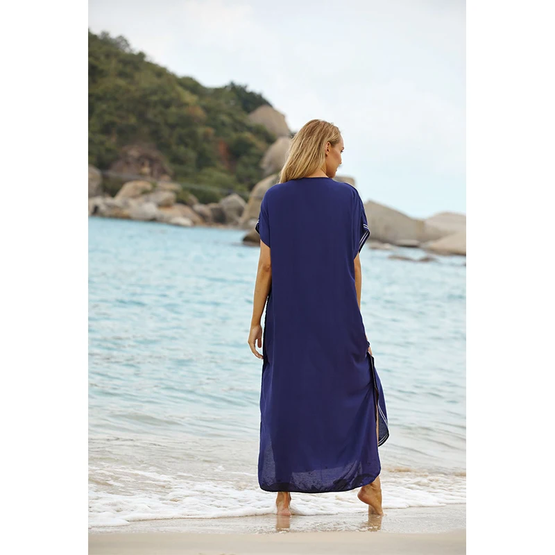 Summer Fashion Loose Casual Beach Holiday Dress Women's Short Sleeve Embroidery Sunscreen Cover-ups Female Clothes Ladies Robe
