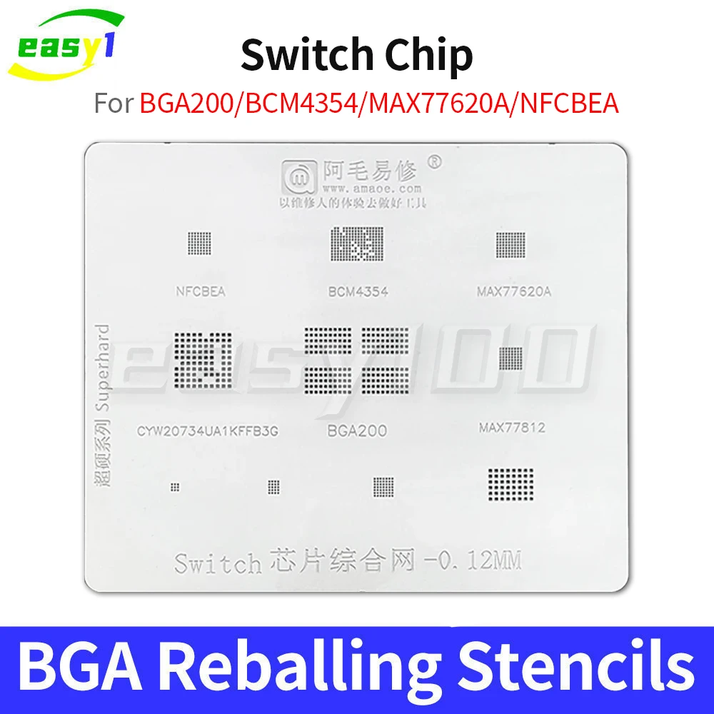

Amaoe BGA200/BCM4354/MAX77620A/NFCBEA Tin Template for Nintend Switch Steel Mesh BGA Reballing Stencil