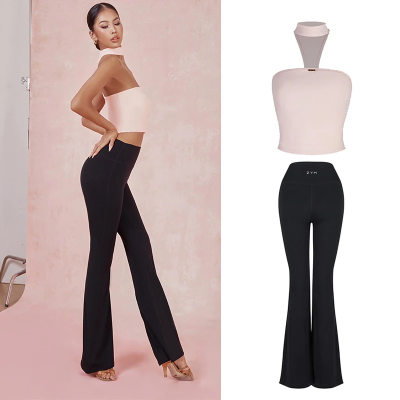 

Soft Elastic Latin Dance Pants For Women High Waist Black Flared Trousers Cha Cha Rumba Ballroom Dance Practice Clothes DNV20312