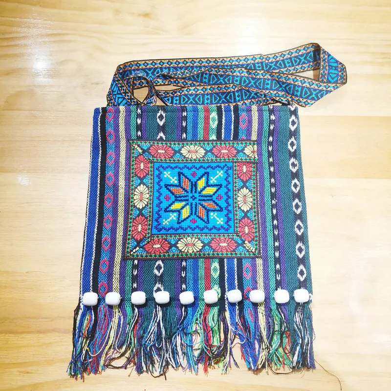 Chinese National Style Cross Embroidered Craft Tassel Bag Oriental Aesthetics Stitchwork Bags OOTD Clothing Matching Accessories