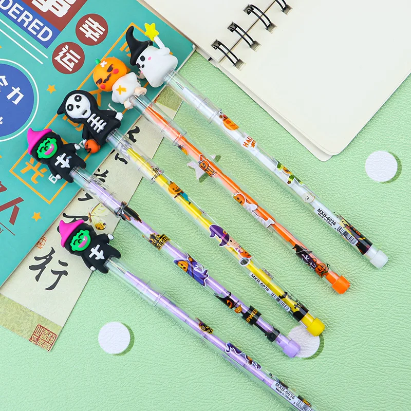 Pack of 6 Charming Ghost Pumpkin Witch Block Pencils, Great for Kids Birthday Celebrations, Halloween Theme and School Prizes