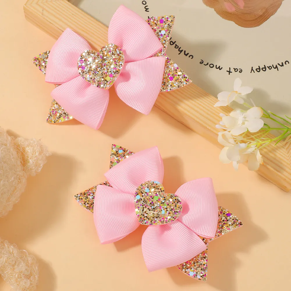 2 Teile/satz Baby Mädchen Liebe Glitter Bowknot Haar Clips Boutique Mode Band Schwalbenschwanz Haarspange Haar Zubehör für Mädchen – Detail 10