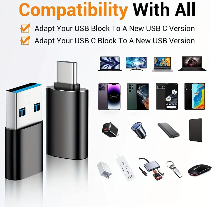 4팩 USB to USB C OTG 어댑터, 2팩 타입 C 암-수 충전 컨버터, 2팩 USB C 수-USB 3.0 암 어댑터