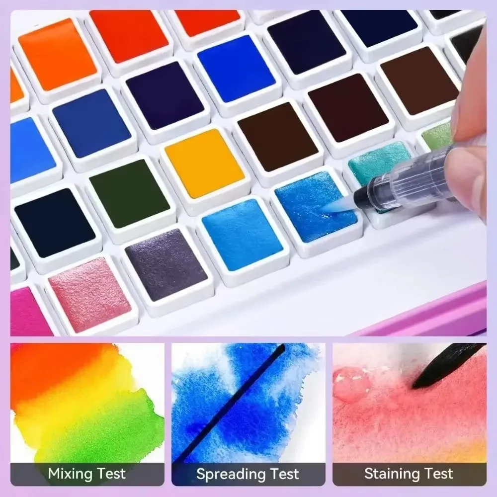 MeiLiang Watercolor Paint Set 36 Standard Colors 12 Glittery Colors Exquisite Carrying Box with Metal Ring and Watercolo