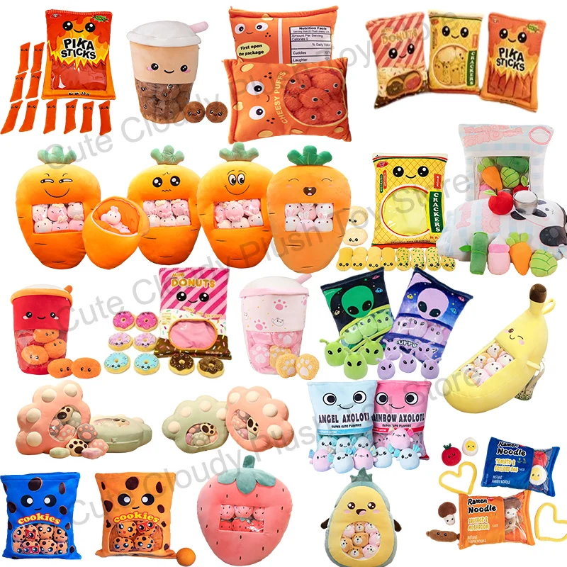 1Pcs Pudding Bag Food Toy Mini Animals Balls Cute Axolotl Dinosaur Pink Bunny Panda Snack Zipper Bag Decor Pillow Cushion Girls