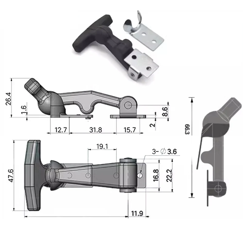 1pc T Handle Draw Latches With Bracket Elastic StainlessSteel Rubber Hood Catch Rubber Shock-absorbing Buckle Hook Hasp Hardware