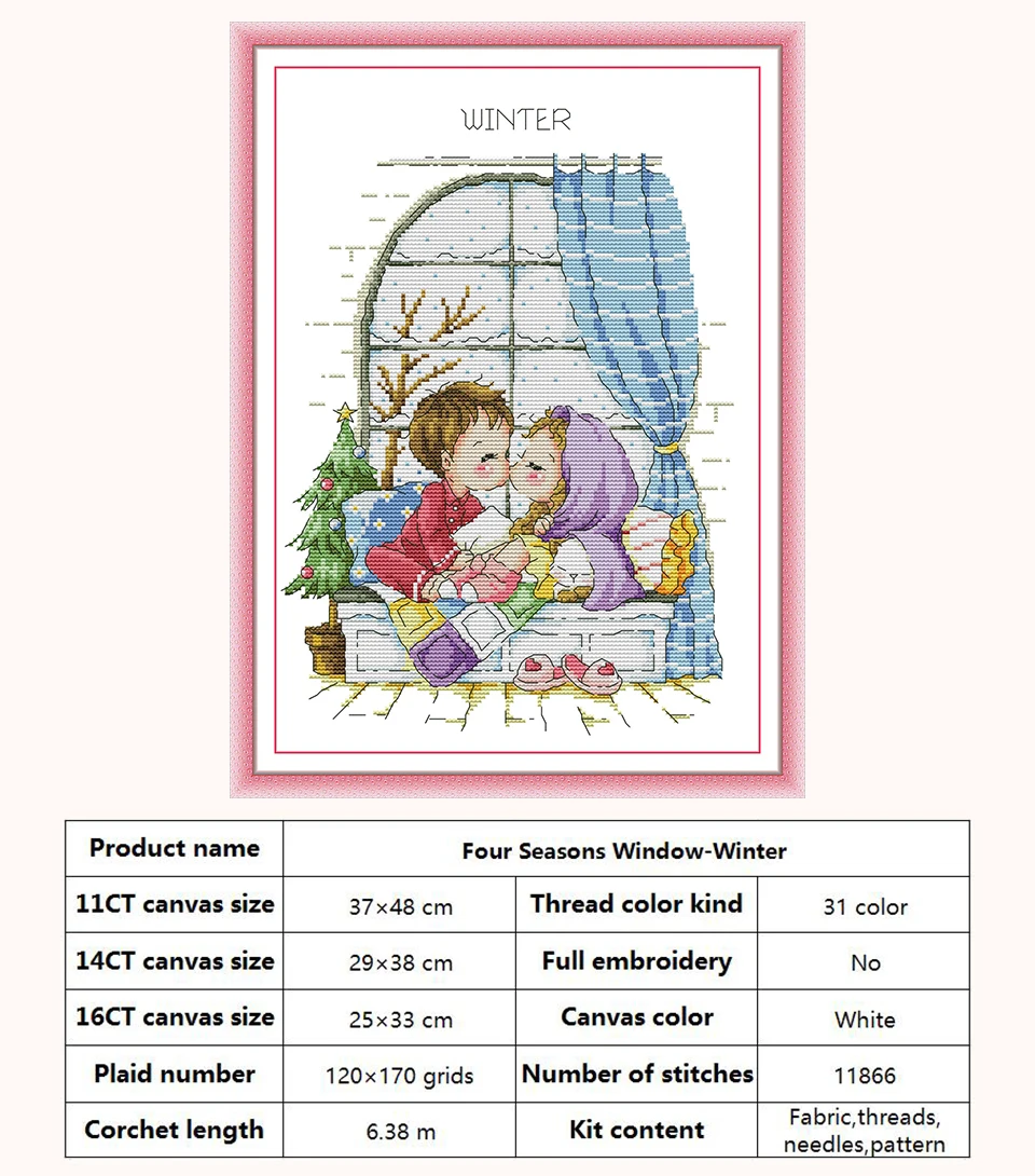 Four Seasons Window Patterns Counted Cross Stitch Set DIY 11CT 14CT 16CT Stamped DMC Cross-stitch Kit Embroidery Needlework