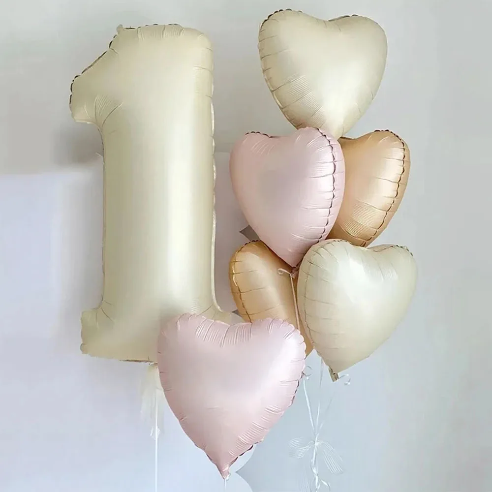 

8pcs Cream Color Number Heart Foil Balloons Happy Birthday Party Decorations Kids Girl Boy 1 2 3 4 5 6 7 8 9 Year Old Supplies