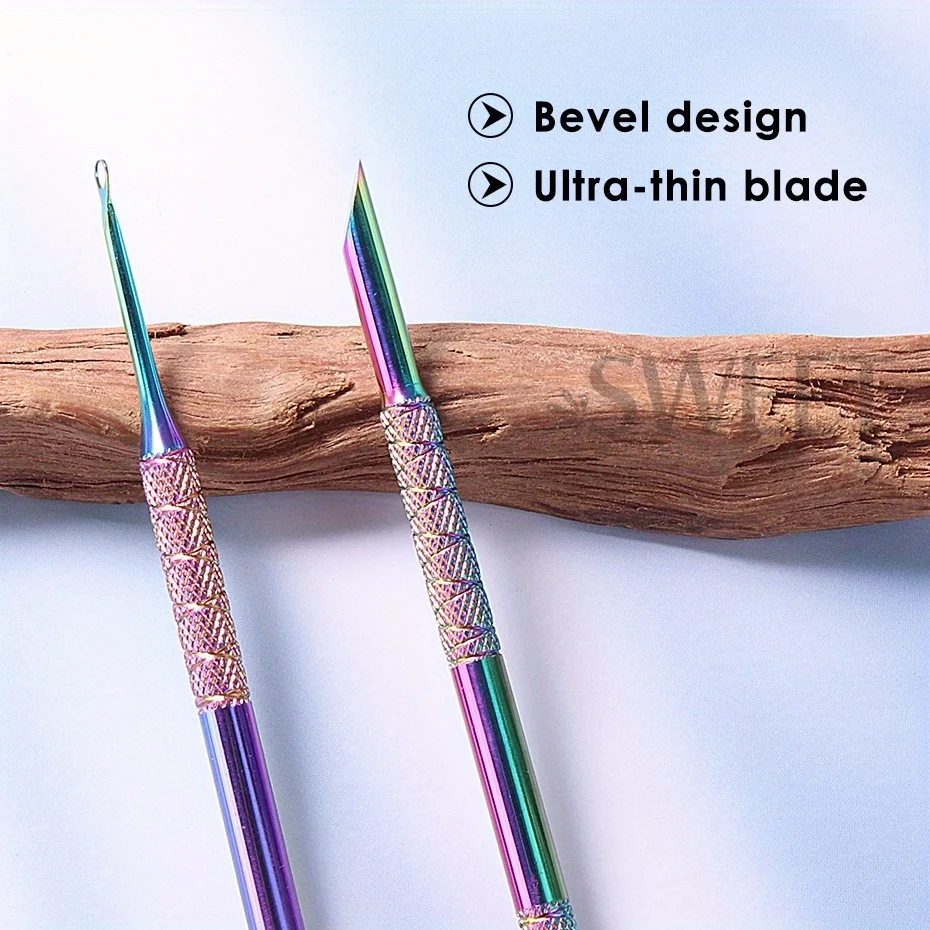 Stainless Steel Double-Headed Nail Pusher Cuticle Remover Exfoliation Prep Tool Clean Dead Skin Circle Bevel Shovel Manicure Pen