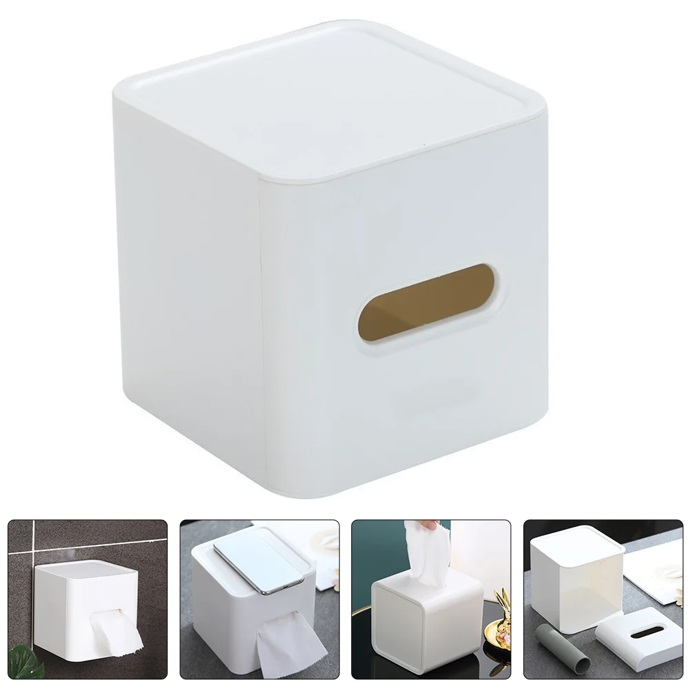 2Pcs White Roll Paper Box Tissue Holder Plastic Tissue Box Cube Tissue Box Covers Square Tissue Box Holder Kitchen Storage Home 4