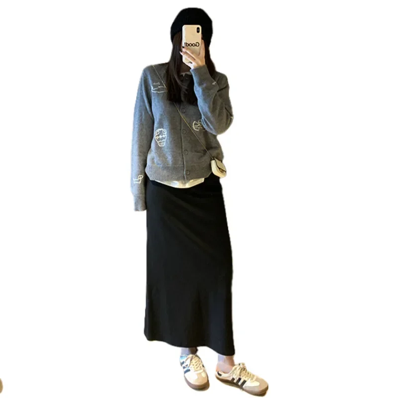 Spring Summer Casual Maternity Skirt No Support Belly Half-length Straight Cut Skirt Versatile Long for Pregnant Wome