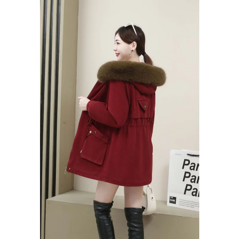 2023 New Women Down Cotton Coat Winter Jacket Female Mid Length Version Parkas Large Size Loose Outwear Fur Collar Overcoat