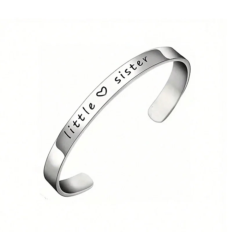 Silver Color Big Middle Litter Sister Cuff Bracelet Stainless Steel Engraved Bangles Family Friendship Jewelry Gifts 4