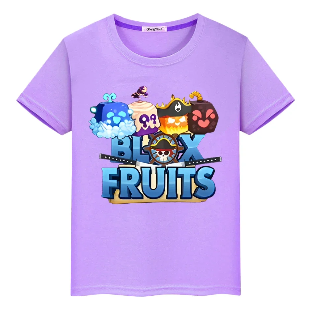 New Game Blox Fruits 100%Cotton t shirt for kids boy 10years anime Tees Short Tops pride tshirt y2k one piece kids clothes girls 6