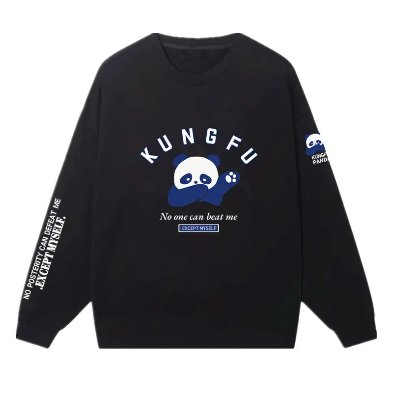 Men and Women Sweatshirts Cotton Round Neck Velvet Fleece Winter Warm Panda Kung Fu Sweatshirt Hoodie Oversized Clothing Unisex