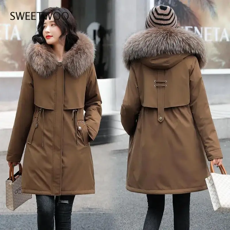 2021 New Snow Wear Long Parkas Winter Jacket Women Fur Hooded Clothing Female Fur Lining Thick Winter Coat Women Parka Outwear