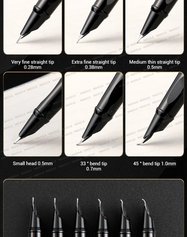 Luxus Metall Schwarz Brunnen Stift Spitze 0,28/0,38/0,5/0,7/1mm Kalligraphie Schreiben Stift Büro business Schule Schreibwaren – Detail 6