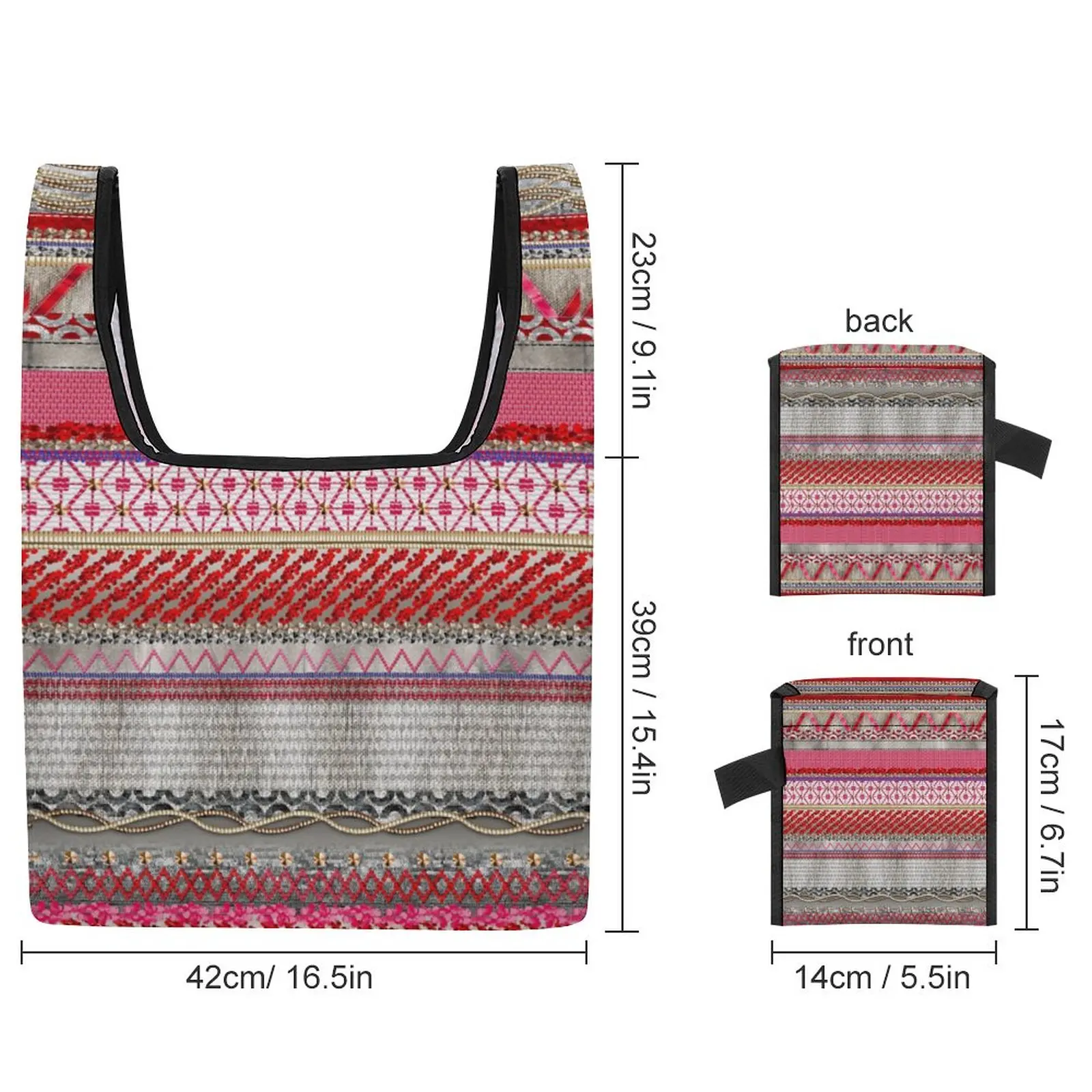 Color Block Satchel Large Shopping Bag Double Strap Handbag Ethnic Exoticism Tote  Large-capacity Grocery Bag Custom Pattern