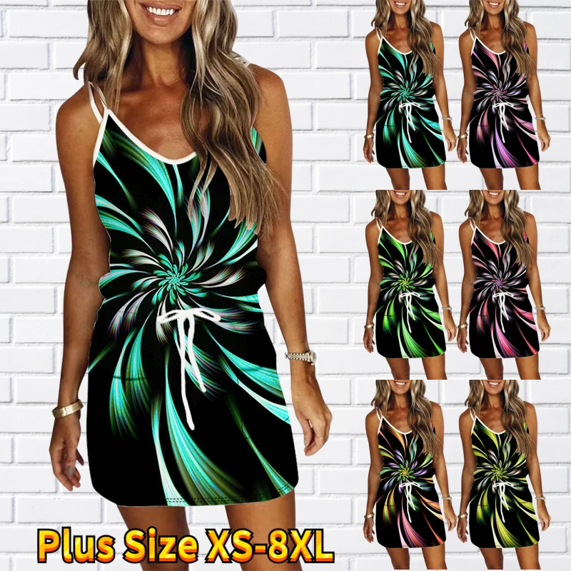 

2023 Women Everyday Short Skirts Mini Skirt Summer Dress New Design Printing Mini Skirt Slim Skirt Sexy V-neck Sleeveless Skirt