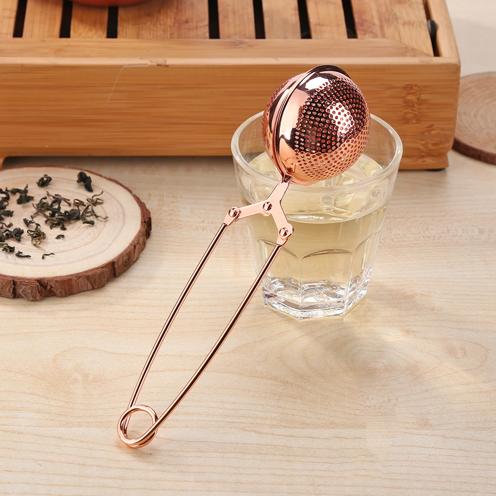 Stainless Steel Tea  Infuser Strainer Household Reusable Herbal Infuser Mesh Rose Gold Ball Shape Filter with Handle