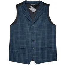 

Barry.Wang Design Men Suit Vest Dark Blue Plaid Waistcoat Wool Blend Tailored Collar V-neck 2 Pocket Vest Formal Leisure G-2203