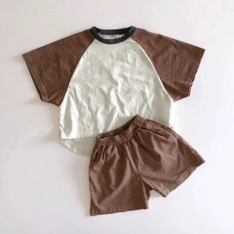 

Summer children's wear 2022 new baby color matching short sleeve suit boys and girls simple leisure sports two-piece set