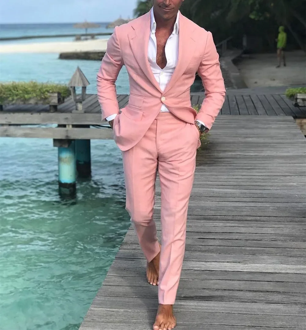 Costume Homme Men Suits Prom Business Blazer Pant Suit Pink Slim Fit Latest Men Suit Summer (Jacket+Pant)