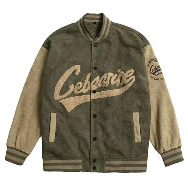Men's 2023 Spring and Autumn New Suede Vintage Long Sleeve Jacket Hip Hop Trend Mock Neck Baseball Jersey Men's Loose Coat A0048