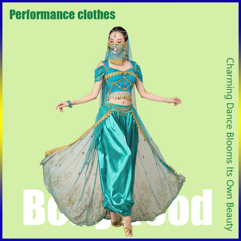 

Adult Festival Indian Arabian Dance Courtly Style Embroider Princess Dress Bollywood Jasmine Cosplay Costume Women Fancy Outfit