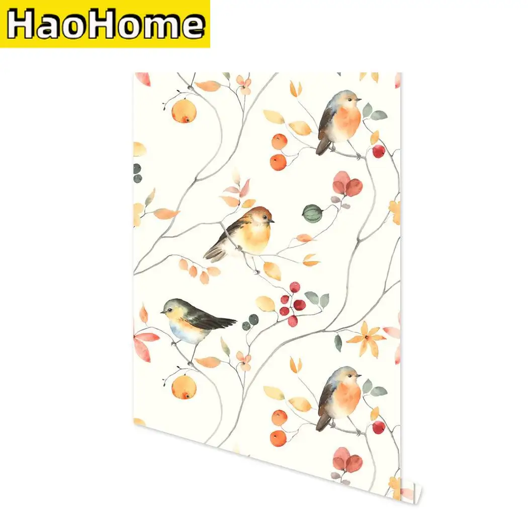 Retro Floral Birds Peel and Stick Wallpaper Multicolor Removable Vinyl Self Adhesive Contact Paper Furniture Decor Stickers