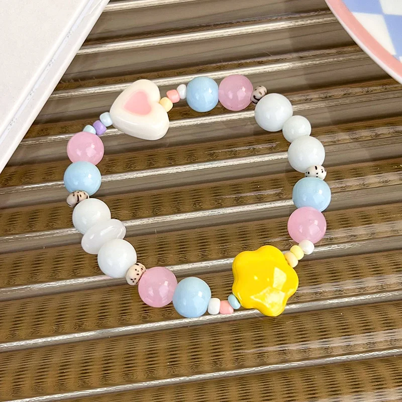 Colorful Star Heart Flowers Pearl Beads Bracelet for Women Cute Sweet Charm  Aesthetics Hair Ties Casual Fashion Jewelry New - AliExpress