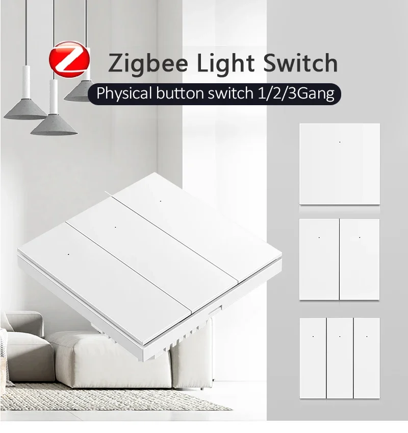 Zigbee Smart Light Switch Push Button with Neutral 1 2 3 Gang White Black Wall I