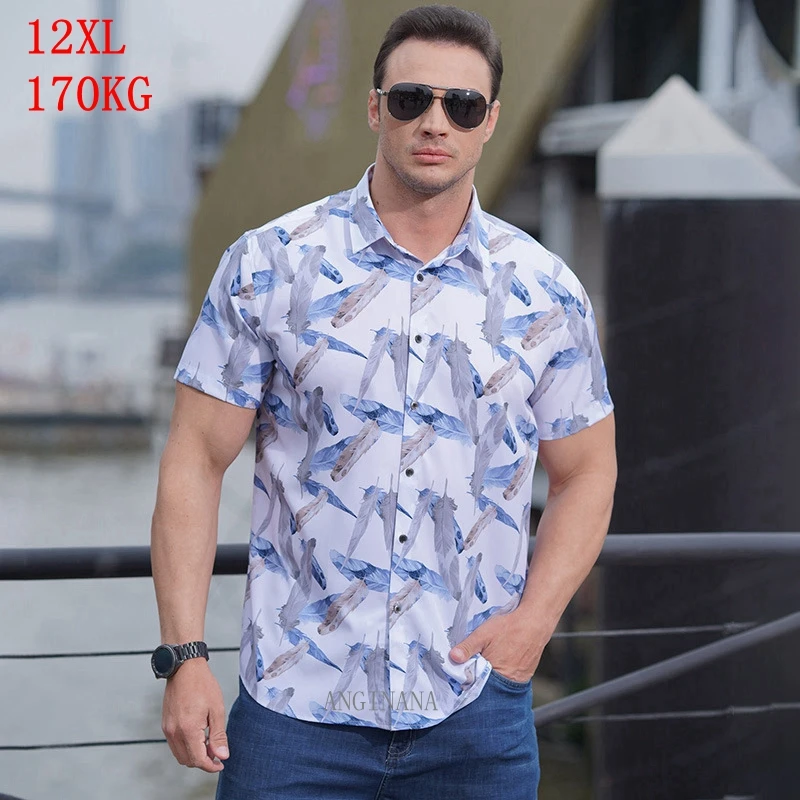 

Plus size 12xl 170kg men's oversized shirt large 10xl 9xl 8xl summer Lapel short sleeve loose bog size shirt black and white red