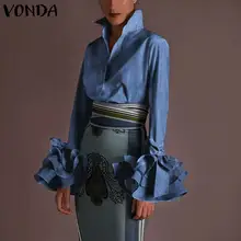 

VONDA 2022 Elegant Casual Lapel Neck Shirts Solid Blusas Femme Loose Party Chemise Oversize Fashion Bohemian Women Autumn Blouse